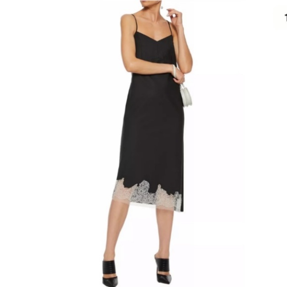 Tibi Black Slip Dress with Ivory Lace